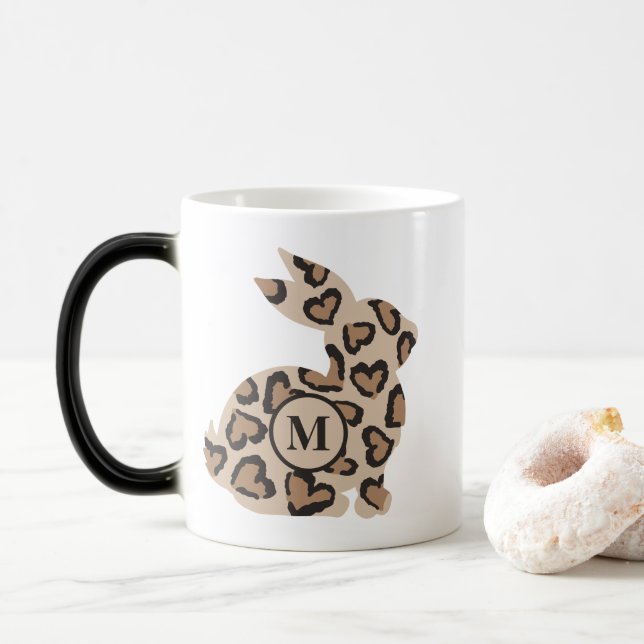 Taza Mágica Monograma de impresión de leopardo con Personaliza (Con donut)