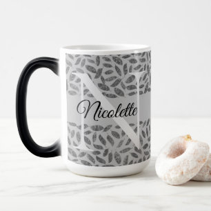 Taza Mágica Monograma de plumas Purpurinoso plateadas personal
