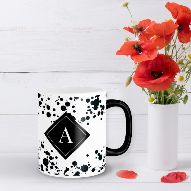 Taza Mágica Monograma de polka negro Café Mug (Subido por el creador)
