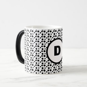 Taza Mágica monograma de puntos lindos dálmatos blancos y negr