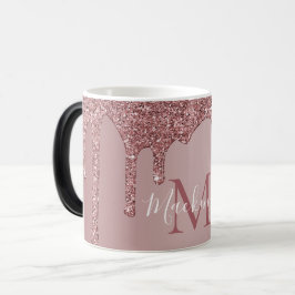Taza Mágica Monograma del Purpurina Rosa Gold Dripping