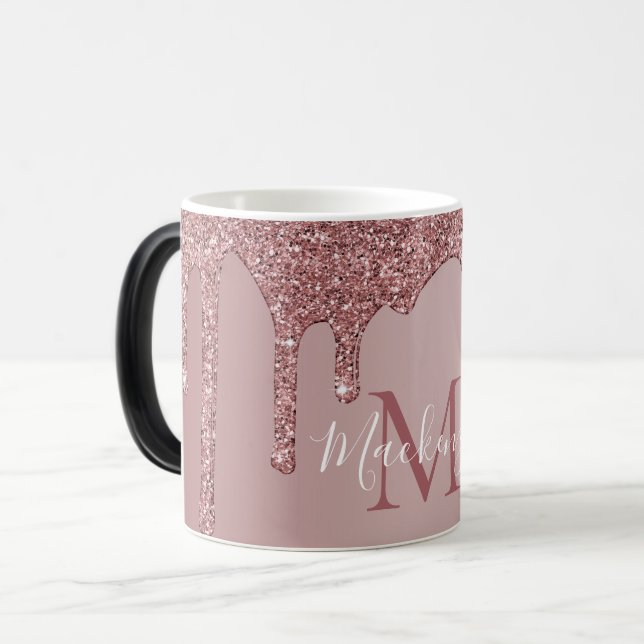 Taza Mágica Monograma del Purpurina Rosa Gold Dripping (Anverso izquierdo)