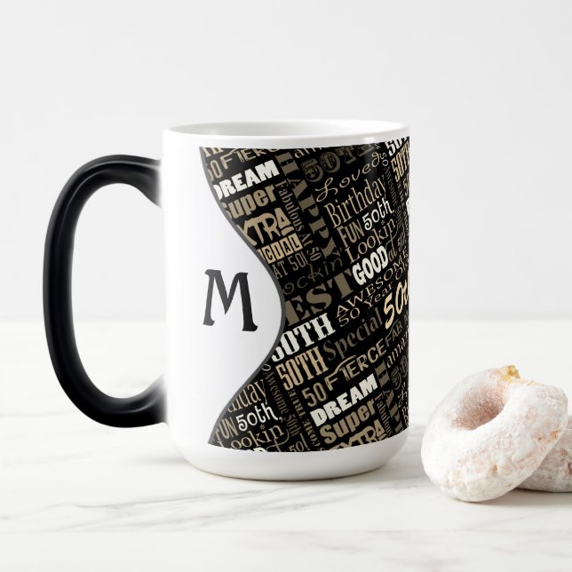 Taza Mágica Monograma personalizado de fiesta de cumpleaños nú (Con donut)