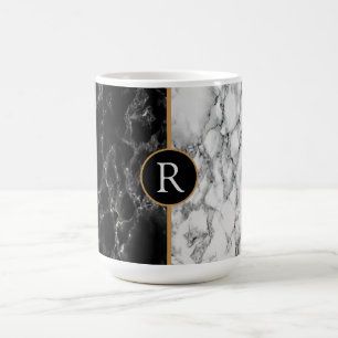 Taza Mágica Monograma personalizado Mug de mármol blanco negro