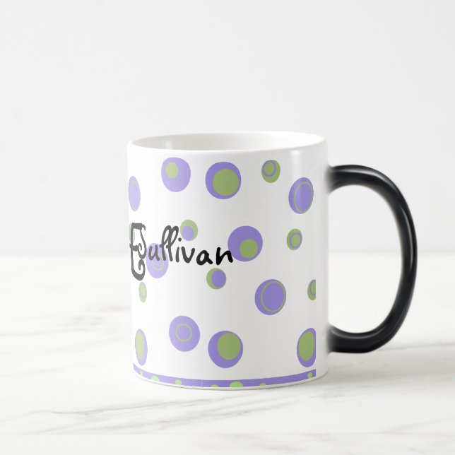 Taza Mágica Monogramación de puntos de polka verde púrpura (Derecha)