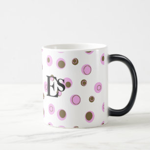 Taza Mágica Monogramo de puntos de polka marrón rosa