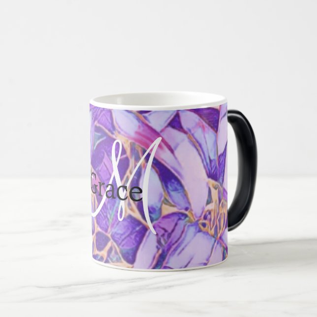 Taza Mágica Morado Y Faux Gold Flower Mug (Anverso derecho)