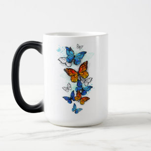 Taza Mágica Morfo y monarca de las mariposas voladoras