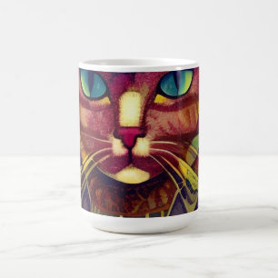 Taza Mágica Mosaico marrón gato arte abstracto con motivos de