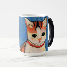 Taza Mágica Mosaico marrón gato arte abstracto jengibre azul g