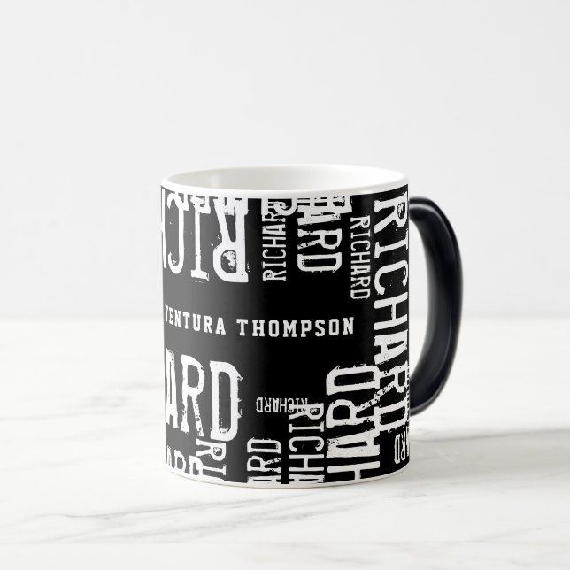 Taza Mágica Mug de nombre blanco negro moderno (Anverso derecho)