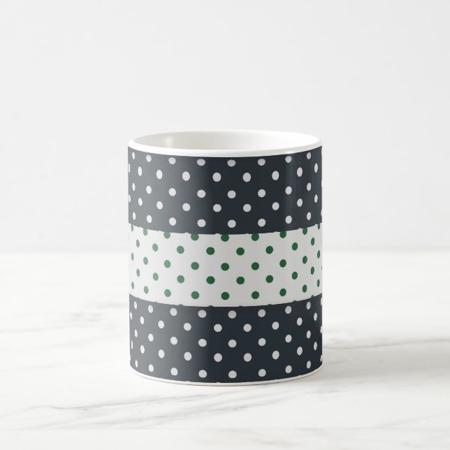 Taza Mágica Mugre de patrón de puntos de polka verde y blanco (Centro)