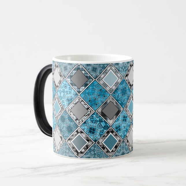 Taza Mágica Multicolor, rústico, patchwork, parches magia (Anverso izquierdo)