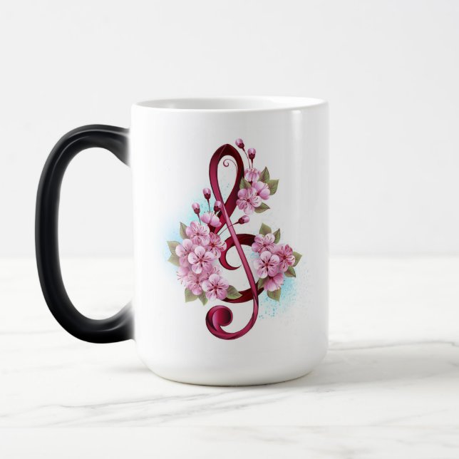 Taza Mágica Musical treble clef notes with Sakura flowers (Izquierda)
