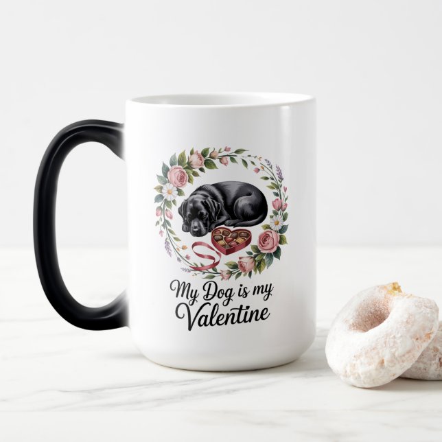 Taza Mágica My Dog Is My Valentine Floral Puppy Lover Design (Con donut)