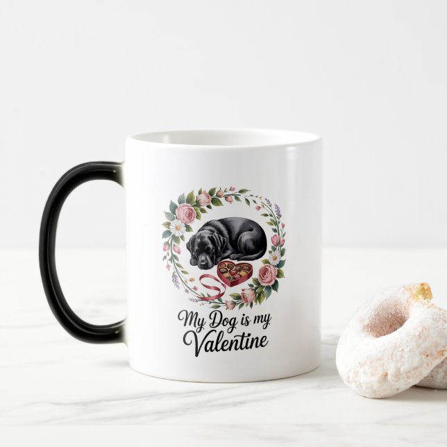 Taza Mágica My Dog Is My Valentine Floral Puppy Lover Design (Con donut)