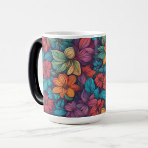 Taza Mágica Naranja Azul Púrpura Abstracto Floral -