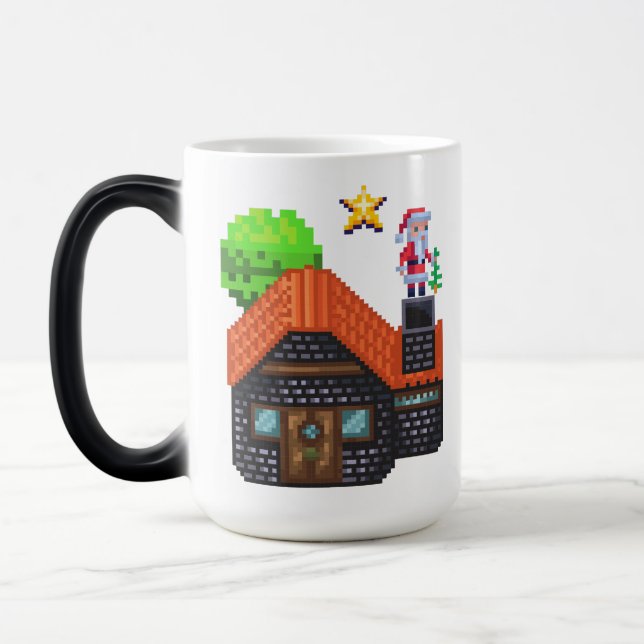 Taza Mágica Navidades de arte de Pixel en escena de casa (Izquierda)