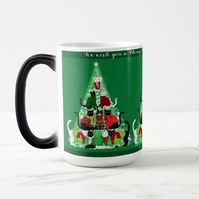 Taza Mágica Navidades de Meowie, Personalizado verde del árbol (Izquierda)