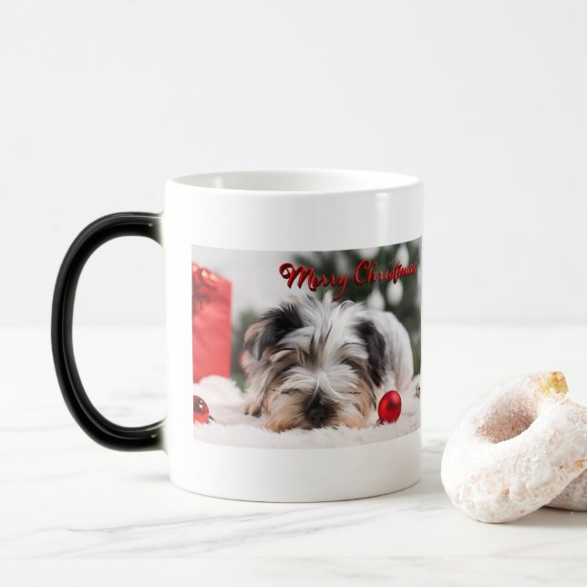 Taza Mágica Navidades-Mascota Perro Terrier Diversión Adorable (Con donut)