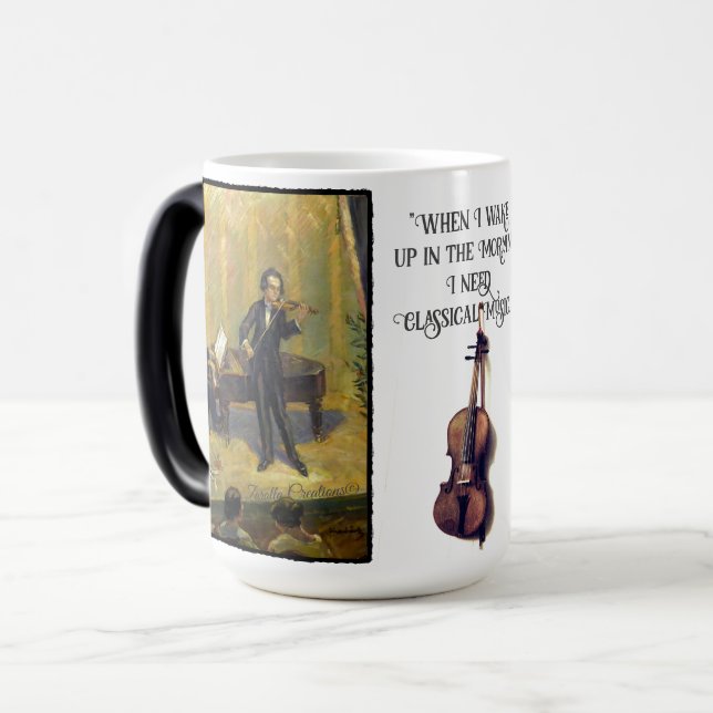Taza Mágica Necesito música clásica en la tipografía matutina (Anverso izquierdo)