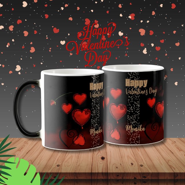 Taza Mágica Negro con corazones rojos (Black with Red Hearts Magic Mug)