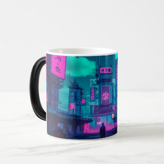 Taza Mágica Neon Cyberpunk City Futuristic Gamer (Anverso izquierdo)