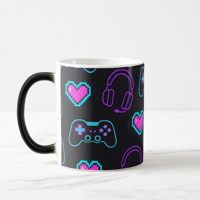 Taza Mágica Neon Gamer Controller and Hearts Pattern (Izquierda)