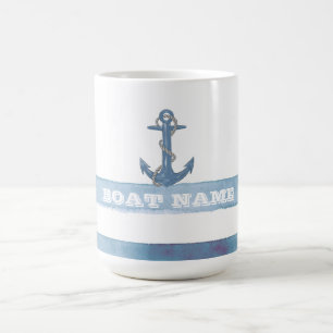 Taza Mágica Nombre de barco náutico,Ancla,Cuerda,Rayas azules 