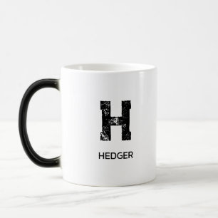 TAZA MÁGICA NOMBRE DE MONOGRAMA DE UNA LETRA NEGRO MINIMALISTA