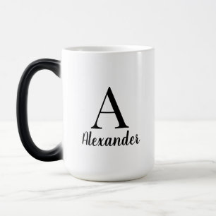 Taza Mágica Nombre de monograma negro moderno personalizado