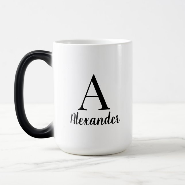 Taza Mágica Nombre de monograma negro moderno personalizado (Izquierda)