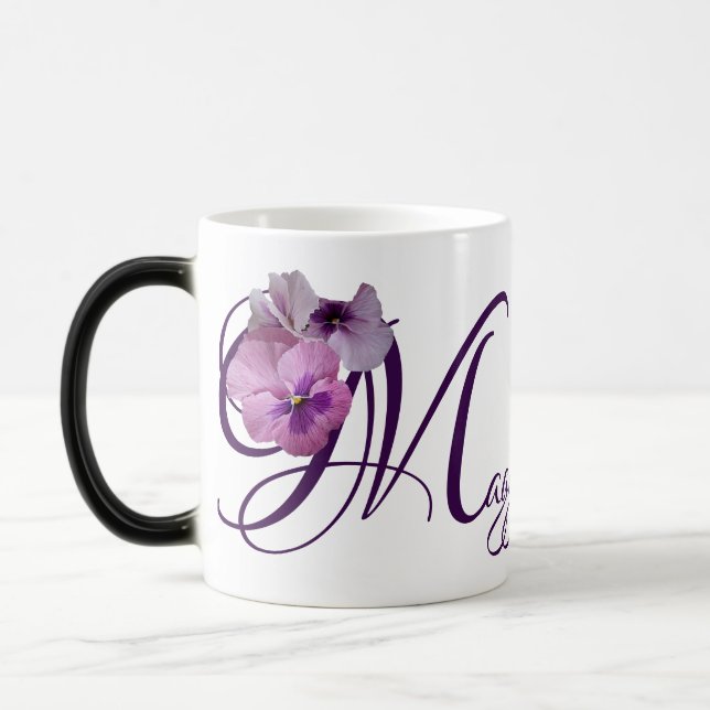 Taza Mágica Nombre del personalizable Maggie morple pansy flor (Izquierda)