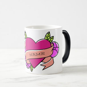 Taza Mágica NOMBRE DEL Tatuaje Del Corazón Guay Con El Amor Ro