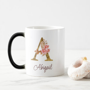 Taza Mágica Nombre personalizado Blush rosas rosadas hoja dora