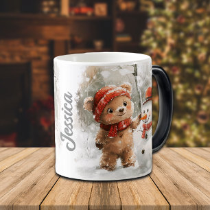Taza Mágica Nombre personalizado Oso de Teddy y Snowman