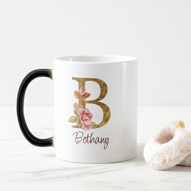 Taza Mágica Nombre personalizado Relieve metalizado dorado Rub (Con donut)