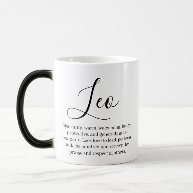 Taza Mágica "Nombre y rasgos del signo Leo Zodiac personalizad (Izquierda)