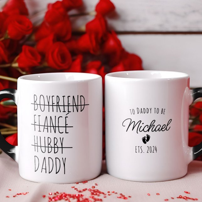 Taza Mágica Novio a papi embarazada revelan lo personalizado (Boyfriend to Daddy Pregnancy Reveal Personalized Magic Mug)