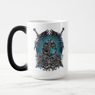 Taza Mágica Odin con cuervos y espadas Mitología vikinga azul
