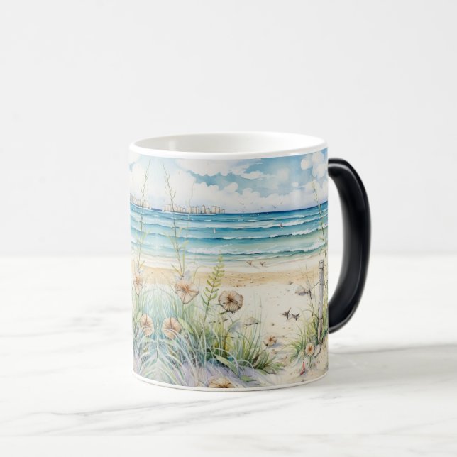 Taza Mágica Olas oceánicas y pintura de arte floreciente (Anverso derecho)