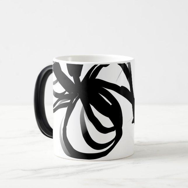 Taza Mágica Orquídea en blanco y negro abstracto (Anverso izquierdo)