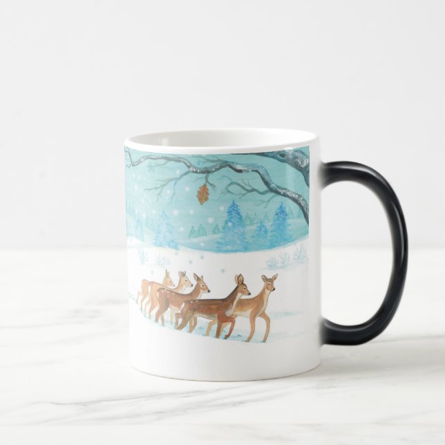 Taza Mágica Paisaje boscoso de nieve en invierno de Roe Deer (Derecha)