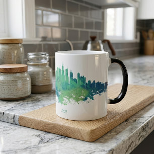 Taza Mágica Paisaje urbano de Chicago acuarela azul verde arte