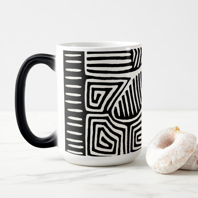 Taza Mágica Panamá Kuna India Mola Pajaro - Blanco negro (Con donut)