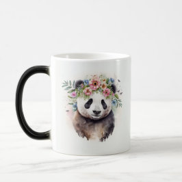 Taza Mágica Panda Flowers Watercolor                         