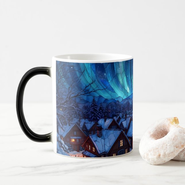 Taza Mágica Panoramic Stained Glass Winter Village (Con donut)