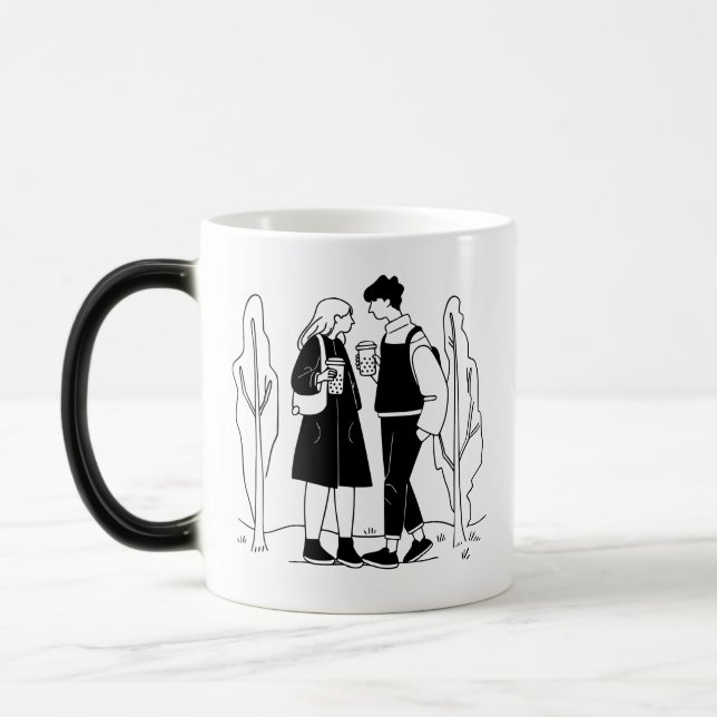Taza Mágica Pareja romántica Ilustracion Mug negro Minimalista (Izquierda)