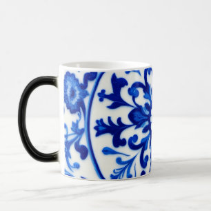 Taza Mágica Pastel Baby Azul y Blanco Floral Francés Fantasía 