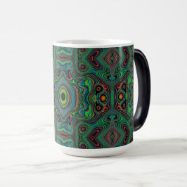 Taza Mágica Patrón abstracto retro alucinante de negro y verde